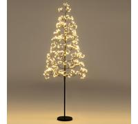 COSTWAY 5FT/150CM Pre-Lit Artificial Christmas Tree, Xmas Cedar Tree with 1000/1500 Warm White LED Lights, Holiday Full Tree Home Office Party Decor (Black + Warm White)
