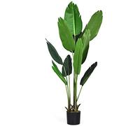 COSTWAY 5FT/160CM Artificial Banana Tree, Faux Bird of Paradise Tree in Plastic Pot, Indoor Outdoor Greenery Fake Decorative Plants for Home Office (1)