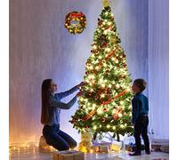 COSTWAY 5FT/6FT/7FT/8FT Green Christmas Tree, Xmas Tree with Metal Stand, Artificial Realistic Natural Branches Pine Xmas Traditional Decorations Indoor