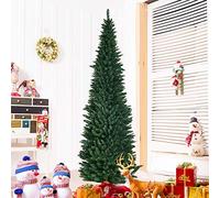 COSTWAY 5FT/6FT/7FT/8FT Green Pencil Slim Christmas Tree, Traditional Artificial Pine Xmas Tree with Metal Stand, Christmas Decoration and Gift (Green, 8FT/2.4M)
