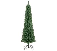 COSTWAY 5FT/6FT/7FT/8FT Green Pencil Slim Christmas Tree, Traditional Artificial Xmas Tree with Metal Stand, Christmas Decoration and Gift (6FT-with 392 Tips)