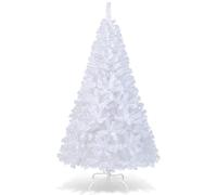 COSTWAY 5FT/6FT/7FT/8FT Green/White Christmas Tree with Metal Stand, Artificial Realistic Natural Branches Pine Xmas Traditional Decorations Indoor (White, 6Ft /1.8M)