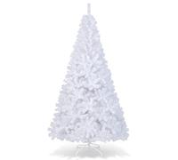 COSTWAY 5FT/6FT/7FT/8FT Green/White Christmas Tree with Metal Stand, Artificial Realistic Natural Branches Pine Xmas Traditional Decorations Indoor (White, 7Ft /2.1M)