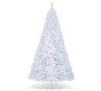 COSTWAY 5FT/6FT/7FT/8FT Green/White Christmas Tree with Metal Stand, Artificial Realistic Natural Branches Pine Xmas Traditional Decorations Indoor (White, 8Ft /2.4M)
