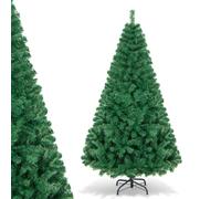 COSTWAY 5FT/6FT/7FT/8FT Green/White Christmas Tree with Metal Stand, Artificial Realistic Natural Branches Pine Xmas Traditional Decorations Indoor (Green, 6Ft /1.8M)