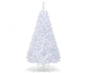 COSTWAY 5FT/6FT/7FT/8FT Green/White Christmas Tree with Metal Stand, Artificial Realistic Natural Branches Pine Xmas Traditional Decorations Indoor