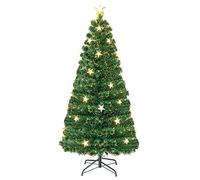 COSTWAY 5FT/6FT Fiber Optic Christmas Tree, Pre-lit Artificial Xmas Trees with Star LED Lights, 8 Lighting Modes, Foldable Metal Base, Holiday Decor for Home Office Shop(5FT)
