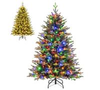 COSTWAY 5FT/6FT Pre-Lit Artificial Christmas Tree, Hinged Xmas Tree with 250/350 Warm-White & Multi-Color LED Lights, 11 Lighting Modes, Branch Tips, Indoor Festive Holiday Office Home Decor(5FT）