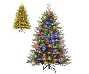 COSTWAY 5FT/6FT Pre-Lit Artificial Christmas Tree, Hinged Xmas Tree with 250/350 Warm-White & Multi-Color LED Lights, 11 Lighting Modes, Branch Tips, Indoor Festive Holiday Office Home Decor(5FT）