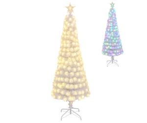 COSTWAY 5FT/6FT Pre-Lit Fiber Optic Christmas Tree, Slim Pencil Xmas Tree with LED Lights, Treetop Star, 7 Lighting Modes, 4-Level Speed and Remote Control, Xmas Holiday Decor for Office Home (6FT)