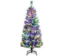 COSTWAY 5ft/6ft Pre-lit Snow Flocked Christmas Tree, Hinged Artificial Slim Pencil Xmas Tree with Lights, Foldable Metal Stand, Holiday Decoration for Home Office Shop (155 cm)