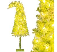 COSTWAY 5FT/6FT Whimsical Christmas Tree, Bendable Artificial Xmas Tree with 216/290 Branch Tips, 80/120 Warm White LED Lights and 8 Lighting Modes, Pre Lit Flocked Decoration Tree (180 cm)