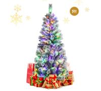 Costway 5FT Illuminated Artificial Christmas Tree W/ LED Lights Auto Open 9 Flash Mode in Green COSTWAY Green