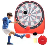 COSTWAY 5ft Large Dart Board for Kids, Foldable Soccer Target Dartboard with 4 Kick Balls and Carrying Bag, Portable Giant Outdoor Kick & Throw Dart Games for Family Yard Lawn Carnival (Red)