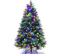 Costway 5Ft Pre-Lit Artificial Christmas Tree Snowy Xmas Tree 250 Led 11 Lighting Modes