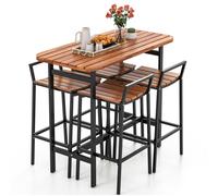 Costway 5Pcs Acacia Wood Bar Table Set Outdoor Bar Height Table & Chairs in Natural COSTWAY Natural