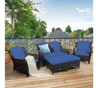 Costway 5Pcs Patio Furniture Set Garden Rattan Conversation Sofa Set W/cushion-Navy