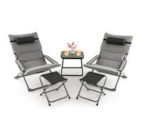 Costway 5Pcs Patio Sling Chair Set Folding Beach Chair W/ Ottoman & Coffee Table