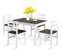 Costway 5PCS Wooden Dining Table & Chair Set Breakfast Kitchen Furniture Dining Room Set in Brown COSTWAY Brown