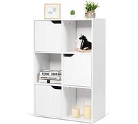 COSTWAY 6/9 Cube Storage Cabinet with 3/6 Cupboard Doors, Modern Wood Bookcase Sideboard Locker, Multi Compartment Organiser Display Shelf (White, 60x29x90cm)