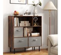 Costway 6-Cube Bookshelf 3-Tier Bookcase With 3 Removable Folding Fabric Drawers-Brown