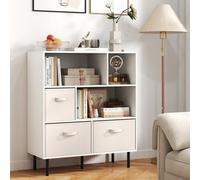 Costway 6-Cube Bookshelf 3-Tier Bookcase With 3 Removable Folding Fabric Drawers-White