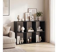 Costway 6-Cube Bookshelf 3-Tier Cubby Bookcase With Back Guardrail & Anti-Tipping Kits-Black