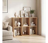 Costway 6-Cube Bookshelf 3-Tier Cubby Bookcase With Back Guardrail & Anti-Tipping Kits-Natural