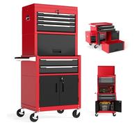 Costway 6-Drawer Rolling Tool Chest 3-In-1 Heavy-Duty Tool Storage Cabinet-Red