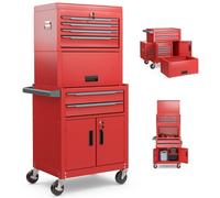 Costway 6-Drawer Rolling Tool Chest 3-In-1 Heavy-Duty Tool Storage Cabinet W/ Wheels