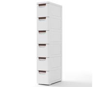 Costway 6 Drawer Tall Storage Cabinet w/4 Wheels Narrow Floor Cabinet Cupboard in White COSTWAY White