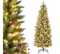 Costway 6 Ft Artificial Xmas Tree Pre-Lit Pencil Tree W/ 33 Natural Pine Cones