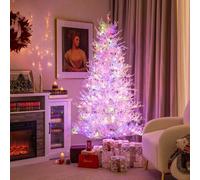 Costway 6 Ft Pre-Lit Artificial Christmas Tree White Hinged Xmas Tree W/ Snow-Flocked Pe Tips
