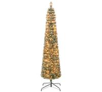 COSTWAY 6 FT Slim Pencil Christmas Tree, Pre-lit Xmas Tree with Branch Tips, Pine Needles and Incandescent Lights, Artificial Xmas Decoration Tree for Home Office (Green)