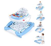COSTWAY 6 in 1 Baby Walker, Foldable Push Along Walkers with 3 Adjustable Heights, Music, Lights, Rocker Mode, Padded Seat, Walker and Bouncer Combo for Babies 6-18 Months (Blue)