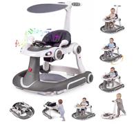 COSTWAY 6 in 1 Baby Walker, Portable Push Along Walkers (Grey)