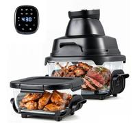 COSTWAY 6-in-1 Glass Air Fryer, 4L + 1.7L Dual Containers, 1500W (Black) | Air Fry & Bake, 6 Presets, Lids, Digital Visible Cooker, 60℃-220℃ Thermostat , Borosilicate Bowl,Dishwasher Safe,95% Less Oil