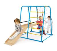 Costway 6-In-1 Indoor Jungle Gym Metal Montessori Climber Playset W/ Slide-Blue