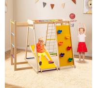 Costway 6 in 1 Jungle Gym w/Slide Rock Climbing Basketball Monkey Bar Playset COSTWAY Multicolor