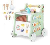 Costway 6-in-1 Wooden Baby Walker Activity Wooden Toy Activity Center w/ Play Kitchen in Green COSTWAY Green