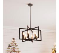 Costway 6-Light Black Farmhouse Chandelier Geometric Pendant Light With Adjustable Height