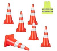 COSTWAY 6 Pack Traffic Cones, High Visibility Orange Road Safety Cones with Reflective Collars and Safety Vest, Self Weighted PVC Construction Cones for Driving Training Parking