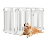 COSTWAY 6-Panel Dog Playpen, 81cm Foldable Plastic Pet Exercise Fence with Secure Locking Door & Ground Stakes, Indoor Outdoor Portable Dogs Pen for Puppies, Cats, Rabbits, Small & Medium Animals