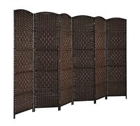 COSTWAY 6 Panel Folding Room Divider, Hand-Woven Wicker Freestanding Wall Privacy Screen Protector, Solid Wood Frame Paravent Partition Separator for Living Room, Bedroom and Office, 271x180cm (Brown)