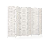 COSTWAY 6 Panel Folding Room Divider, Hand-Woven Wicker Freestanding Wall Privacy Screen Protector, Solid Wood Frame Paravent Partition Separator for Living Room, Bedroom and Office, 271x180cm (White)