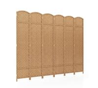 COSTWAY 6 Panel Folding Room Divider, Hand-Woven Wicker Freestanding Wall Privacy Screen Protector, Solid Wood Frame Paravent Partition Separator for Bedroom Living Room Office, 240x170cm (Natural)