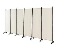 COSTWAY 6 Panel Folding Room Divider, Rolling Wall Privacy Screen Protector with Wheels, Freestanding Paravent Partition Separator for Living Room, Bedroom and Office, 335 x 172cm (White)