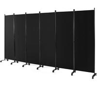 Costway 6 Panel Room Divider on Wheels-Black
