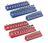 COSTWAY 6 Pcs Magnetic Socket Spanner Holder 1/2", 3/8" and 1/4" Socket Rail Socket Set Rail Holder, Red in Inch (SAE), Blue in mm (Metric)