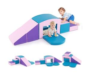 COSTWAY 6 Piece Kids Climb and Crawl Foam Play Set, Colorful Toddler Educational Soft Climbing Blocks, Baby Soft Play Equipment for Climbing, Sliding, Crawling (Purple+Pink+Blue)